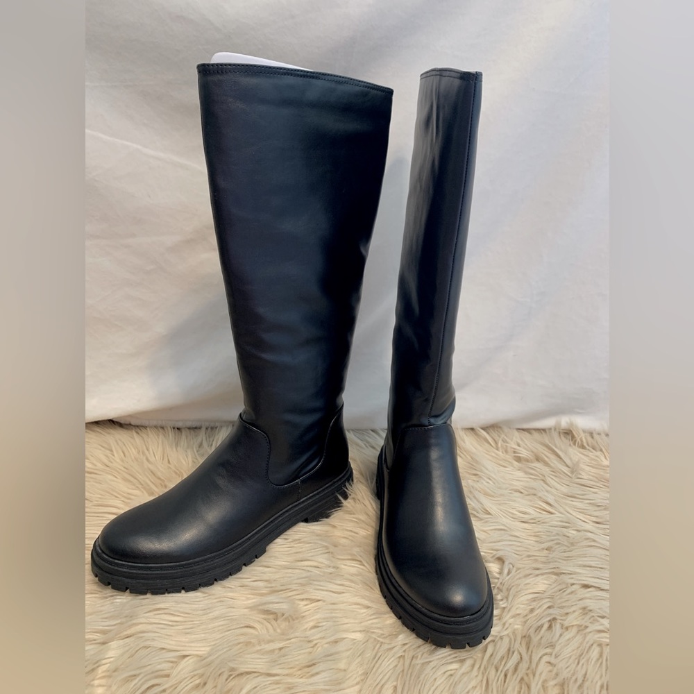 Felice Black Leather Knee High Boots